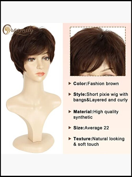 Short Pixie Cut Wigs with Bangs Layered Wavy Hair Synthetic Hair Replacement main image 7